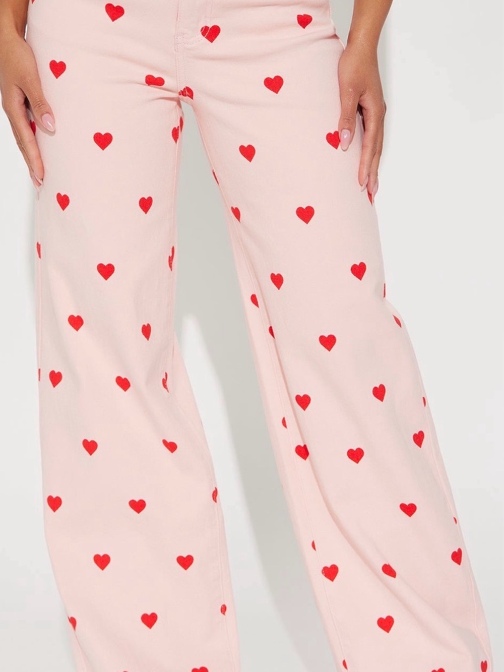 Fashion Nova Pink Pants with Red Heart Print